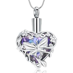 Butterfly Urn Necklaces for Ashes Urn Jewelry for Human Pet Ashes for Women Heart Cremation Necklace for Ashes
