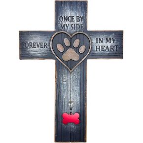 Top Brass Pet Memorial Wall Cross – Paw Print & Heart with Name/Rabies Tag, Collar Hook – Once by My Side Forever in My Heart – Loss of Dog/Cat Sympathy Decor in Kuwait