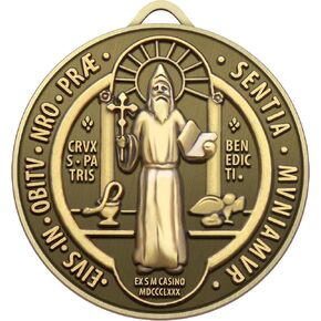 Anwlki St Benedict Home Blessing Medal Saint Benedict Extra Large Medallion Home Protector Religious Gift for Hanging Door, Wall, Window, Desk (Ancient Silver)