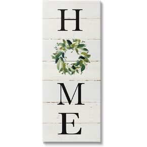 Stupell Industries Home Vertical Phrase Green Leaf Wreath Family Typography, Design by Carol Robinson, Gallery Wrapped Canvas, 10 x 24