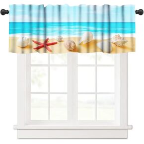 Curtain Valance for Windows,Summer Beach Starfish Art Printed Window Treatments for Living Room Bedroom Kitchen Bathroom Café,1 Panel,54" x 18"
