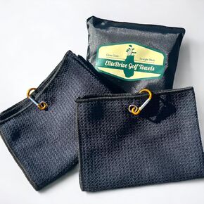 Luzia EliteDrive Golf Towels 2-Pack Set | with Carabiner Clips for Golf Bags | Premium Microfiber, Waffle Pattern | Comes in a Stylish Bag, Gray