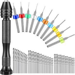 59 Pieces Hand Drill Bits Set Include 49 Pcs Metal Pin Vise Hand Drill Micro Mini Twist Drill Bits and 10 Pcs Tungsten Carbide PCB Rotary Tools for Resin Polymer Wood Craft DIY Jewelry Making Carving