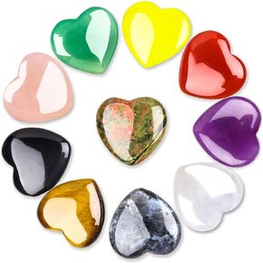 10 قطع من أحجار القلب الطبيعية العلاجية من أحجار النخيل الكريستالية للبيع بالجملة من كريستالات عين النمر وقلوب من الأحجار الكريمة الحقيقية لهدايا الحب في عيد الحب وموازنة الشاكرا ريكي (0.8 بوصة) in Kuwait