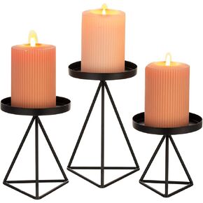 Sziqiqi 3Pcs Geometric Candle Holders for Pillar Candle Metal Wire Candlesticks Vintage Candle Stick Holder Stands Decor Candles Holder Table Centerpiece for Living Room Dining Room Fireplace