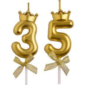 35th 53rd Birthday Candles, Gold 53 35 Year Old Cake Topper Number Birthday Candles, Birthday Party Decorations Gifts for Women Men