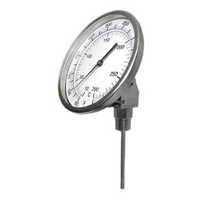 PIC Gauges B3B9-RR SS Case Bimetal Thermometer, 316 SS Stem, Back Angle Connection, 3" Dial, 9" Stem Length, 50/550° F & 10/288° C Temperature Range