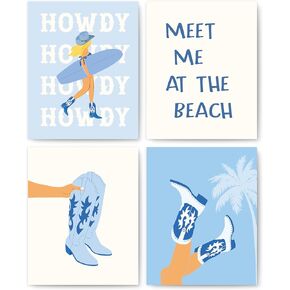okaxscm Coastal Cowgirl Room Decor Aesthetic, Coastal Cowgirl Wall Art Prints Set of 4, Coastal Granddaughter Room Decor, Blue Preppy Beach Surf Poster for Teen Girls Bedroom Dorm, 8x10 Unframed in Kuwait