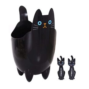123Arts Cartoon Cat Shape ABS Table Bathroom Trash Can Storage Bucket with Cat Clips