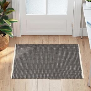 Small Rugs 2x3,Washable Rug for Entryway Indoor Thick Absorbent Bathroom Rugs,Cotton Hand Woven Kitchen Rug Farmhouse Throw Rugs for Front Door/Entry/Outdoor(Dark Grey)