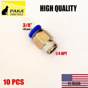 10X Male Straight Connector Tube OD 3/8" (10mm) X NPT 1/4 PU Air Push in Fitting