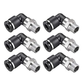 uxcell Push to Connect Tube Fitting Male Elbow 6mm Tube OD X 1/8NPT Thread Pneumatic Air Push Fit Lock Fitting 6pcs