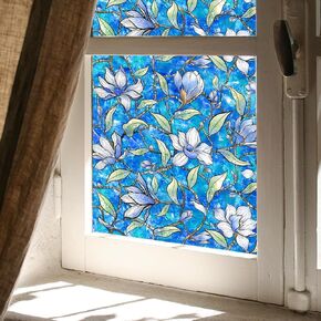 Window Privacy Film, Stained Glass Window Film Decorative Flower Static Non-Adhesive Window Clings Covering for Home Office Living Room Bathroom Glass Windows Door Decor 17.72" x 59.06"
