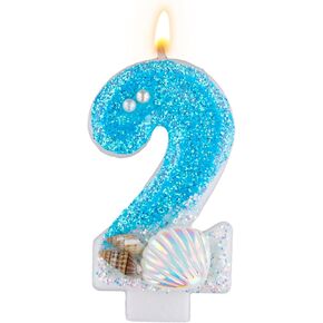 Blue Number Candle Shell, Blue Birthday Candle Sequin Shell Conch Candle Blue Mermaid Glitter Number Candle for Mermaid Birthday Party Wedding Anniversary Decorations(0)