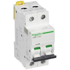 Schneider A9F74250 iC60N 2P 50A C MCB Miniature Circuit Breaker, White