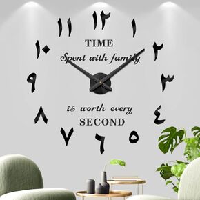 VANGOLD Wall Clock Eastern Arabic Numerals Wall Clocks for Living Room Decor, Decorative Wall Clocks Battery Operated (Black Home Decoration)