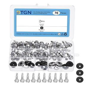 70Pcs #14x3/4" Hex Washer Head Self Drilling Screws - 410 Stainless Steel Self Tapping Sheet Metal Screw Assortment Kit with M6.3x19 EPDM Washer