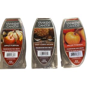 Yankee Candle Fall/Autumn Fragranced Wax Melt/Tart 3 Pack Random Fall Scents with 8x10 Burlap Bag and Bonus 2 Random Tea Lights