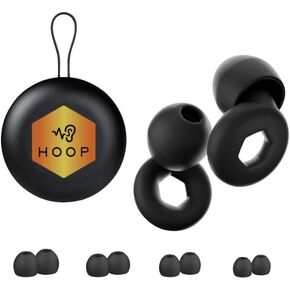 Hoop Ear Plugs for Quiet Noise Reduction - Reusable Earplug Hearing Protection - Soft Silicone for Sleep, Travel, Noise Sensitivity, Meditation - 8 Ear Tips in XS/S/M/L - Noise Canceling - Black