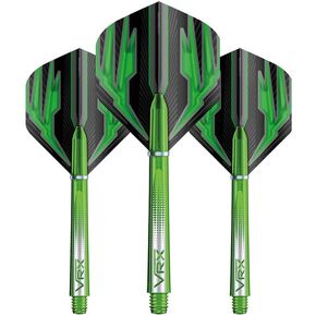Red Dragon Darts Flight & Shaft Combo Green - 4 Sets of Standard Flights and 4 Sets of Medium VRX Shafts Per Pack
