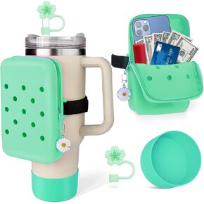 Pouch Accessories Compatible with Stanley Cup with Handle, Silicone Boot and Straw Cover for Stanley 40/30 oz Tumbler, Water Bottle Holder Pouch with Adjustable Strap, Sports & Outdoors