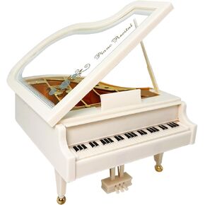 Piano Music Box, White Clockwork Mechanical Musical Boxes, Classical Music Box for Girls Birthday Gift or Desktop Decoration