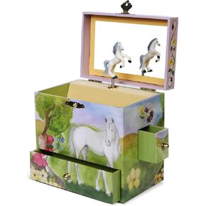 Horse Fairy Musical Jewelry Box Spins to "In the Good Old Summer Time" 3 Pullout Drawers Treasure Storage