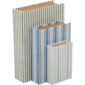 Deco 79 Faux Leather Decorative Box Faux Storage Book Book Shaped Boxes with Black Striped Patterns, Set of 3 Decorative Keepsake Boxes 12", 9", 6"H, White