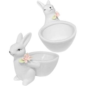 2pcs Rabbit Ceramic Ornament Office Desk Decor Candy Jars Home Decor Statue Animal Rabbit Bowl Unique Decor Bunny Sculpture Bowl Large Happy Rabbit White Ceramics