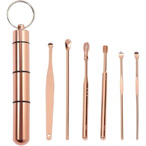 6pcs Ear Wax Removal Cleaning Tool Kit,Stainless Steel Ear-Pick Cleaner Portable Ear Spoon Set SpoonCurette Ear Picks Digger Spiral Spring Ear Spoon Set