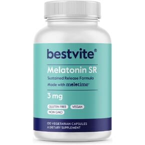 BESTVITE Melatonin SR 3mg (120 Vegetarian Capsules) - Vegan - Non GMO - Gluten Free - Extended Release Melatonin
