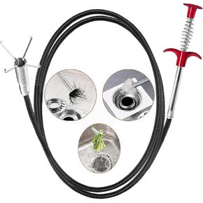 Drain Snake Hair Drain Clog Remover Tool for Sewer, Toilet, Kitchen Sink, Bathroom Shower Tub Toilet Clogged Drains Opener Cleaning Tool, Flexible Grabber Claw Pick Up Reacher Tool (61 Inch)