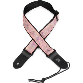 D'Addario Accessories Jacquard Ukulele Straps - Ukulele Strap No Drill - Paisley, Pink/Green