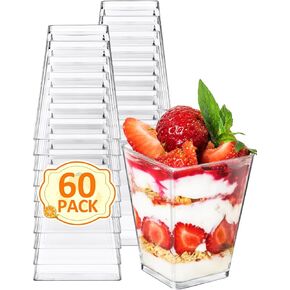 60 Sets 5oz Dessert Cups with Lids and Spoon - Parfait Cups with Lids for Appetizer for Party, Plastic Mini Dessert Cups with Spoons Clear with Lids