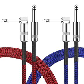 20ft/6M Guitar Cable 2 Packs, Electric Instrument Cable Bass AMP Cord 1/4 Straight to Right Angle for Electric Guitar, Bass Guitar, Electric Mandolin, Pro Audio