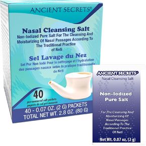 Ancient Secrets Neti Pot Salt – 41 Pre-Measured Packets of Nasal Cleansing Salt for The Neti Sinus Irrigation System, 2g Ea