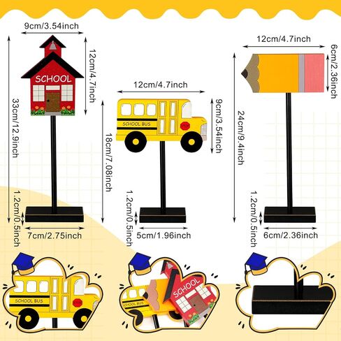 3 Pieces Back to School Wood Table Decor Farmhouse Wooden Pencil Bus House Tall Standing Rustic Wooden Centerpiece Back to School Table Topper Sign for Desk Classroom Home Decor in Saudi Arabia
