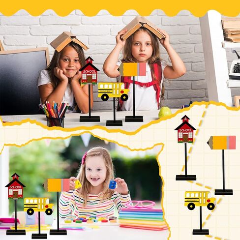 3 Pieces Back to School Wood Table Decor Farmhouse Wooden Pencil Bus House Tall Standing Rustic Wooden Centerpiece Back to School Table Topper Sign for Desk Classroom Home Decor in Saudi Arabia