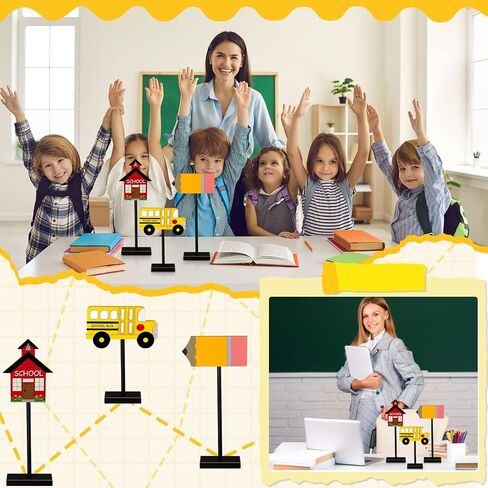 3 Pieces Back to School Wood Table Decor Farmhouse Wooden Pencil Bus House Tall Standing Rustic Wooden Centerpiece Back to School Table Topper Sign for Desk Classroom Home Decor in Saudi Arabia