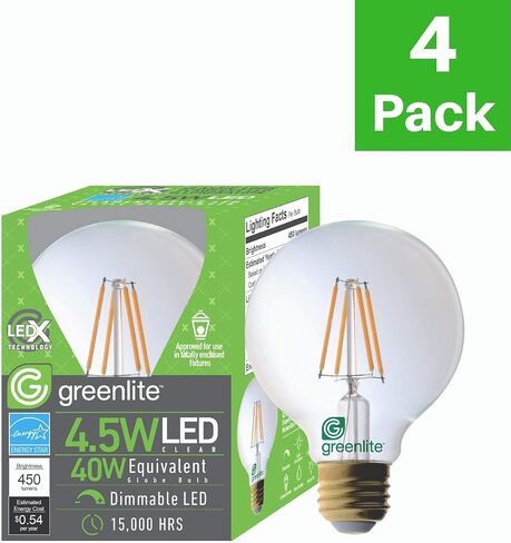 LED 4.5W G25 Clear Globe Filament Light Bulb, 40W Equivalent, 470 Lumens, 2700K Soft White, E26 Medium Base, Dimmable, 120V, Energy Star in Saudi Arabia