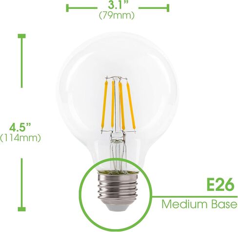 LED 4.5W G25 Clear Globe Filament Light Bulb, 40W Equivalent, 470 Lumens, 2700K Soft White, E26 Medium Base, Dimmable, 120V, Energy Star in Saudi Arabia
