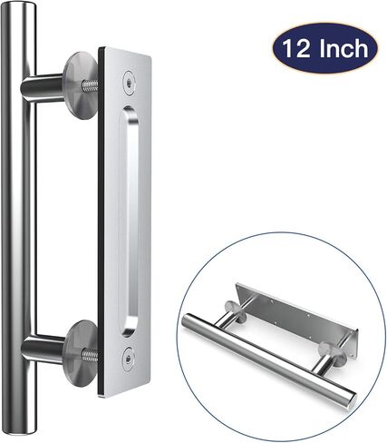 12 Inch Stainless Barn Door Handle Set | Stainless 12 inch Round Heavy Duty Solid 304 Stainless Gate Pull Handle | for Barn Door Gates Garages Sheds in Saudi Arabia