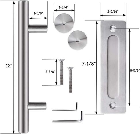 12 Inch Stainless Barn Door Handle Set | Stainless 12 inch Round Heavy Duty Solid 304 Stainless Gate Pull Handle | for Barn Door Gates Garages Sheds in Saudi Arabia