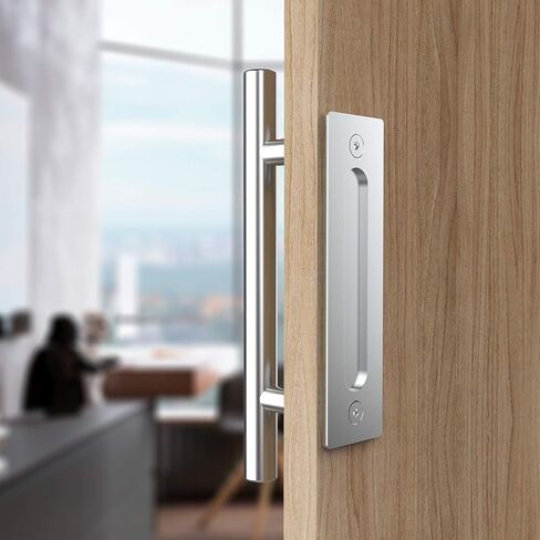 12 Inch Stainless Barn Door Handle Set | Stainless 12 inch Round Heavy Duty Solid 304 Stainless Gate Pull Handle | for Barn Door Gates Garages Sheds in Saudi Arabia