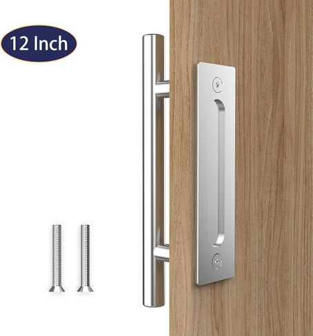 12 Inch Stainless Barn Door Handle Set | Stainless 12 inch Round Heavy Duty Solid 304 Stainless Gate Pull Handle | for Barn Door Gates Garages Sheds in Saudi Arabia