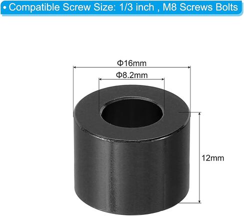 PATIKIL M8 Aluminum Spacer, 4 Pcs Metal Spacers Aluminum 8.2mm ID x 16mm OD x 12mm L Aluminum Spacer Screw Standoff Round for 1/3in or M8 Screw Bolts, Black in Saudi Arabia