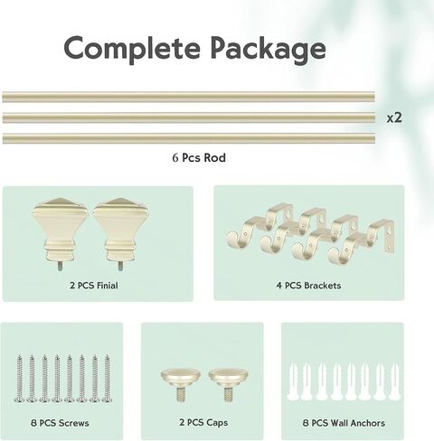 1 inch Double Window Curtain Rod with Resin Finial,36-72 inch,Champagne Gold in Saudi Arabia