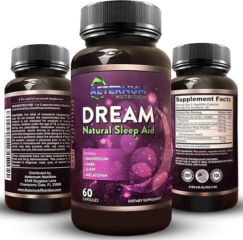 Dream Natural Sleep Supplement for Adults – Relaxing Sleep, Wake Rested - Non Habit Sleep Aid Capsules Free from Sugar, Carbs - Melatonin, Magnesium, 5HTP, L-Theanine, GABA- Non-GMO 60 Sleeping Pills in Saudi Arabia
