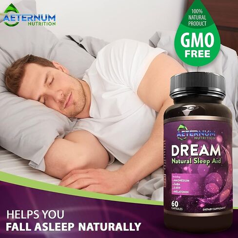 Dream Natural Sleep Supplement for Adults – Relaxing Sleep, Wake Rested - Non Habit Sleep Aid Capsules Free from Sugar, Carbs - Melatonin, Magnesium, 5HTP, L-Theanine, GABA- Non-GMO 60 Sleeping Pills in Saudi Arabia