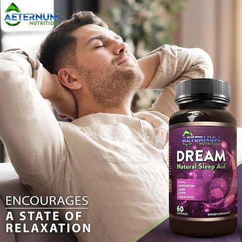 Dream Natural Sleep Supplement for Adults – Relaxing Sleep, Wake Rested - Non Habit Sleep Aid Capsules Free from Sugar, Carbs - Melatonin, Magnesium, 5HTP, L-Theanine, GABA- Non-GMO 60 Sleeping Pills in Saudi Arabia